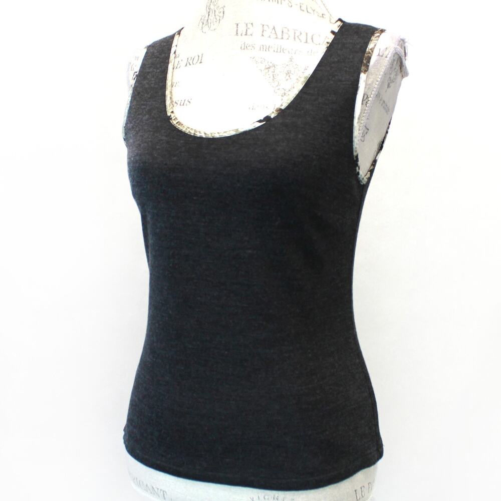 Alberto Makali animal print trim grey blouse top tank camisole Small